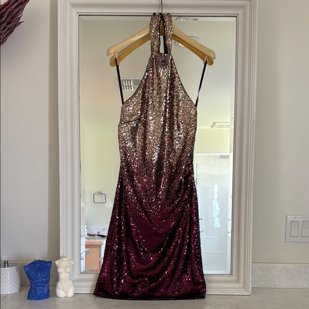 Badgley Mischka Pink Gold Strapless Bodycon Dress Night Out - Picture 3 of 11